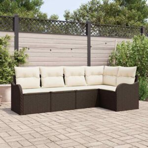 Set Divano da Giardino 5 pcs Marrone polyrattan
