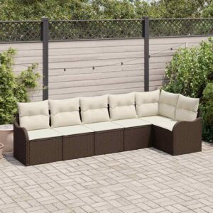 Set Divano da Giardino con cuscino 6 pcs Marrone Poly Rattan