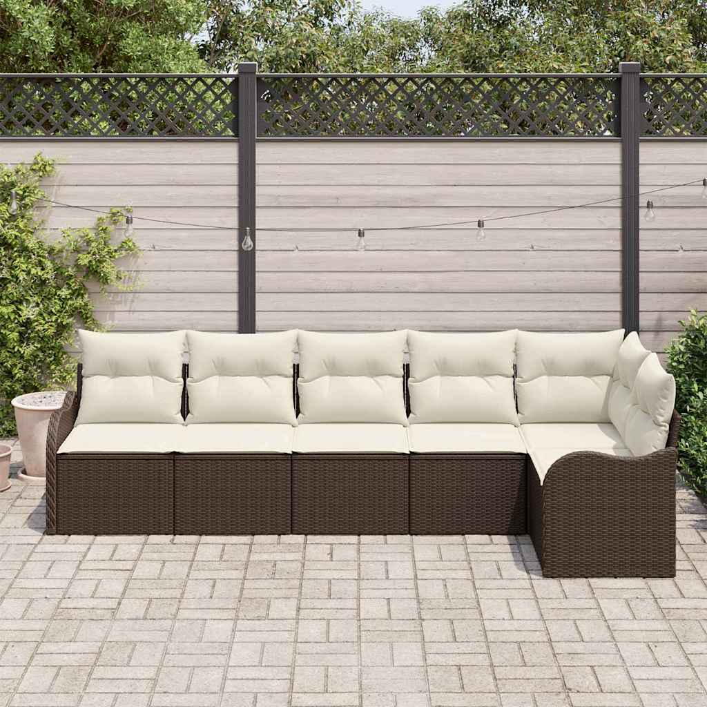 Set Divano da Giardino con cuscino 6 pcs Marrone Poly Rattan - immagine 3