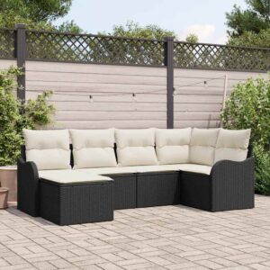 Set Divano da Giardino 6 pcs Nero e bianco Poly Rattan