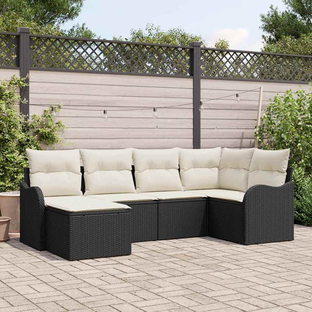 Set Divano da Giardino 6 pcs Nero e bianco Poly Rattan