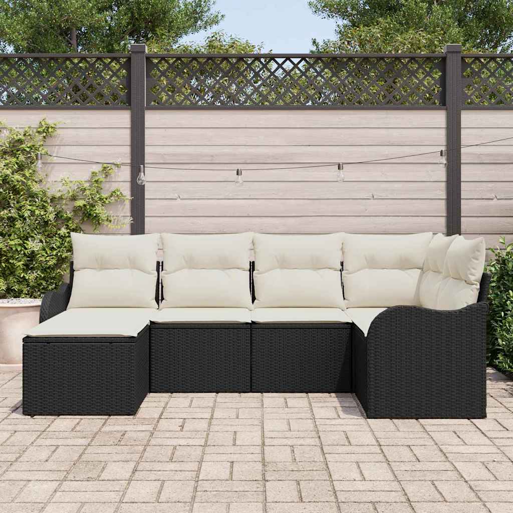 Set Divano da Giardino 6 pcs Nero e bianco Poly Rattan - immagine 3