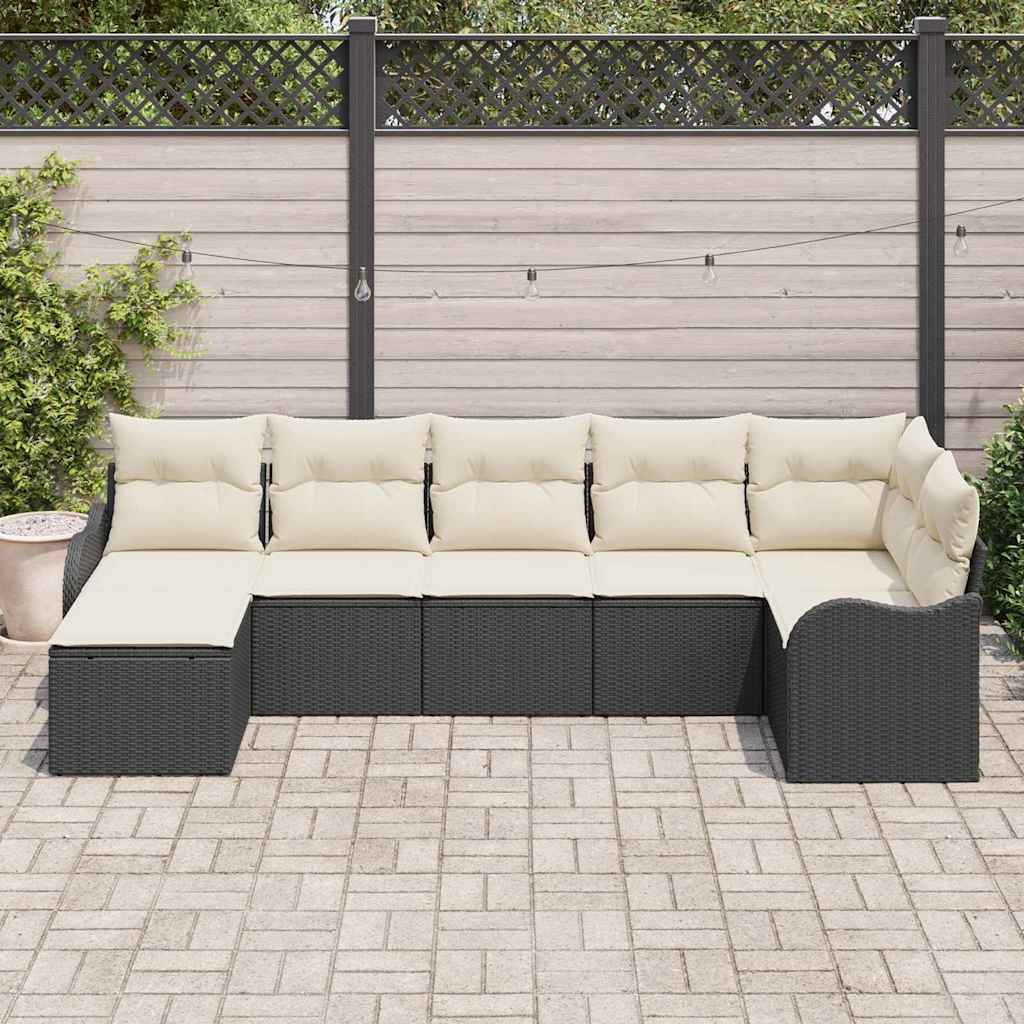 Set Divano da Giardino 7 pcs Nero e bianco Poly Rattan - immagine 3