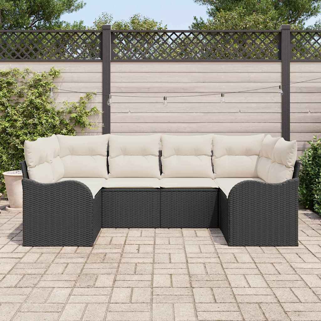 Set Divano da Giardino 6 pcs Nero e bianco Poly Rattan - immagine 3