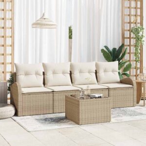 Set Divano da Giardino con cuscino 5 pcs Beige e Crema