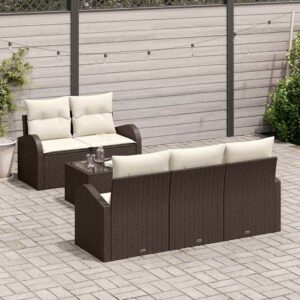 Set Divano da Giardino 6 pcs Marrone e Crema 55 x 55 x 37 cm