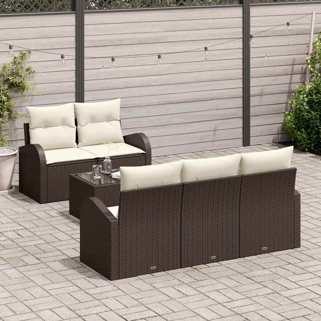 Set Divano da Giardino 6 pcs Marrone e Crema 55 x 55 x 37 cm