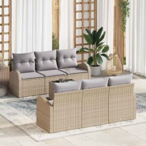 Set Divano da Giardino 7 pcs Beige e grigio polyrattan