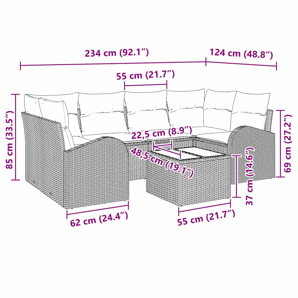 Set Divano da Giardino 7 pcs Marrone e Crema 55 x 55 x 37 cm - immagine 6