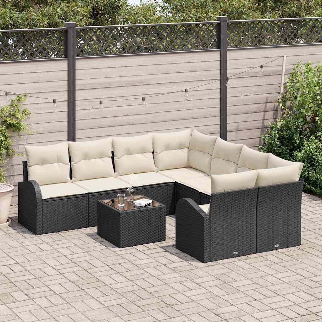 Set Divano da Giardino 9 pcs Nero e Crema 55 x 55 x 37 cm - immagine 3