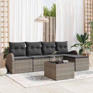 Set Divano da Giardino con cuscino 6 pcs Grigio Poly Rattan