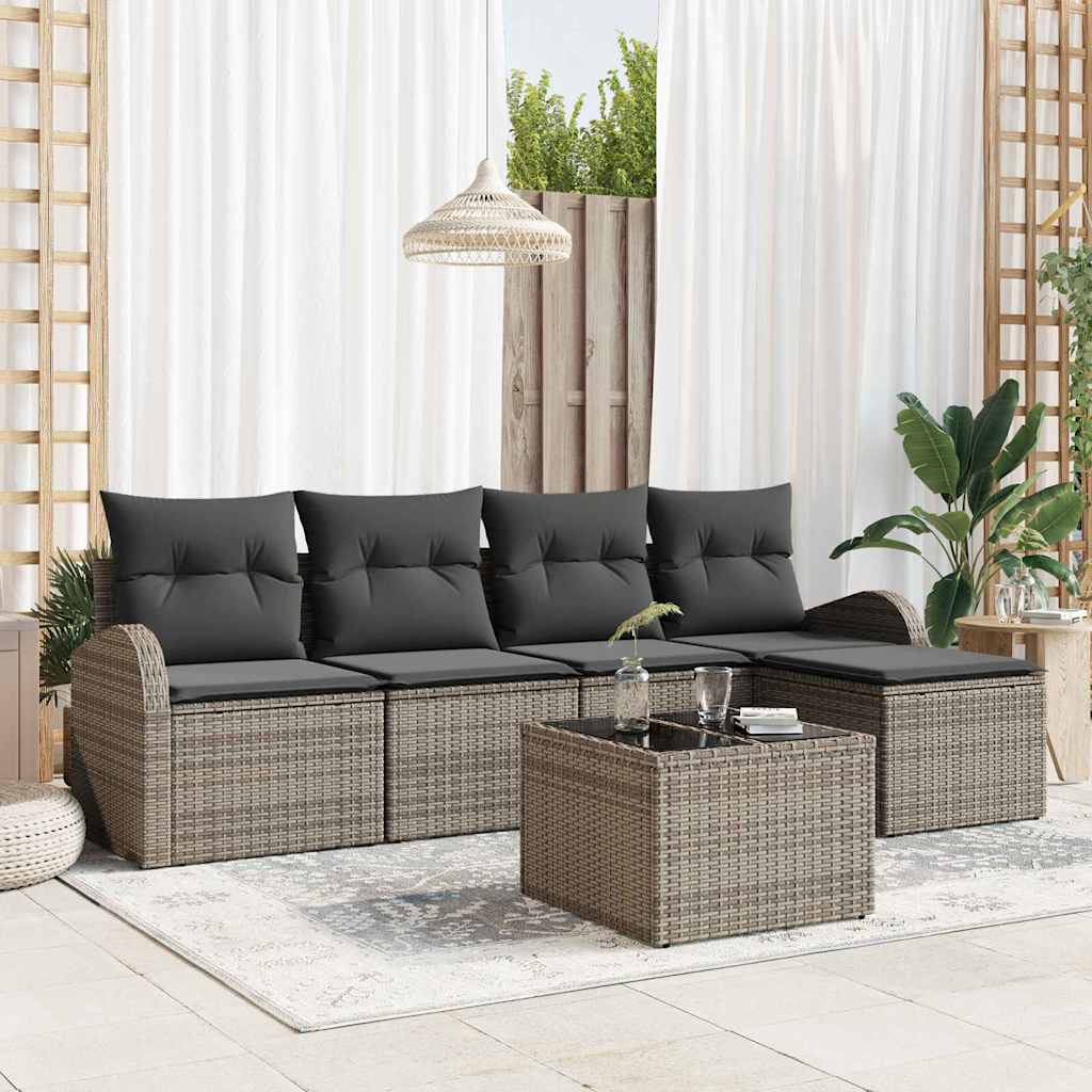 Set Divano da Giardino con cuscino 6 pcs Grigio Poly Rattan
