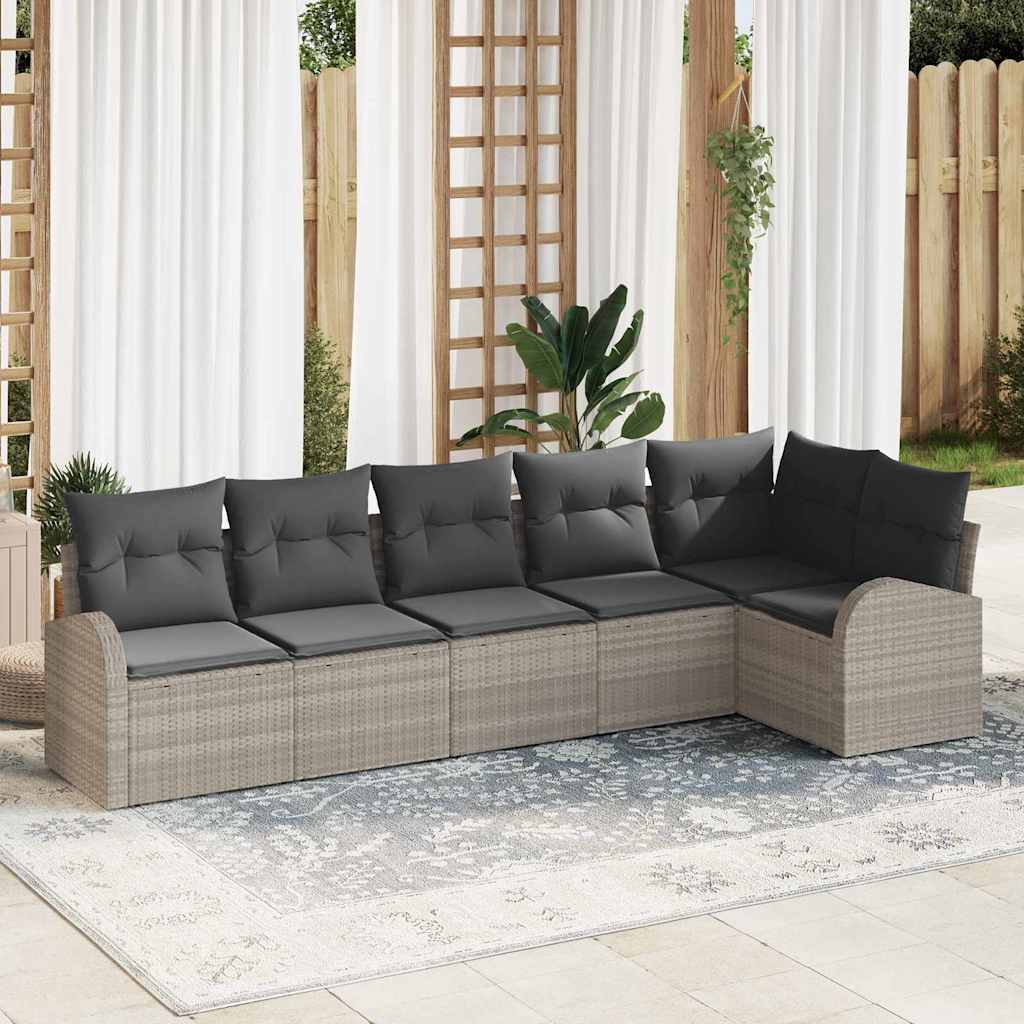 Set Divano da Giardino 6 pcs Grigio chiaro Poly Rattan