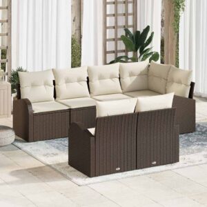 Set Divano da Giardino 7 pcs Marrone e bianco Poly Rattan
