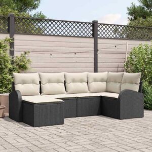 Set Divano da Giardino 6 pcs Nero e bianco Poly Rattan