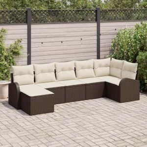 Set Divano da Giardino 7 pcs Marrone Poly Rattan