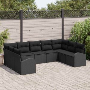 Set Divano da Giardino con cuscino 9 pcs Nero Poly Rattan