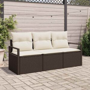 Set Divano da Giardino con cuscino 3 pcs Marrone e Crema