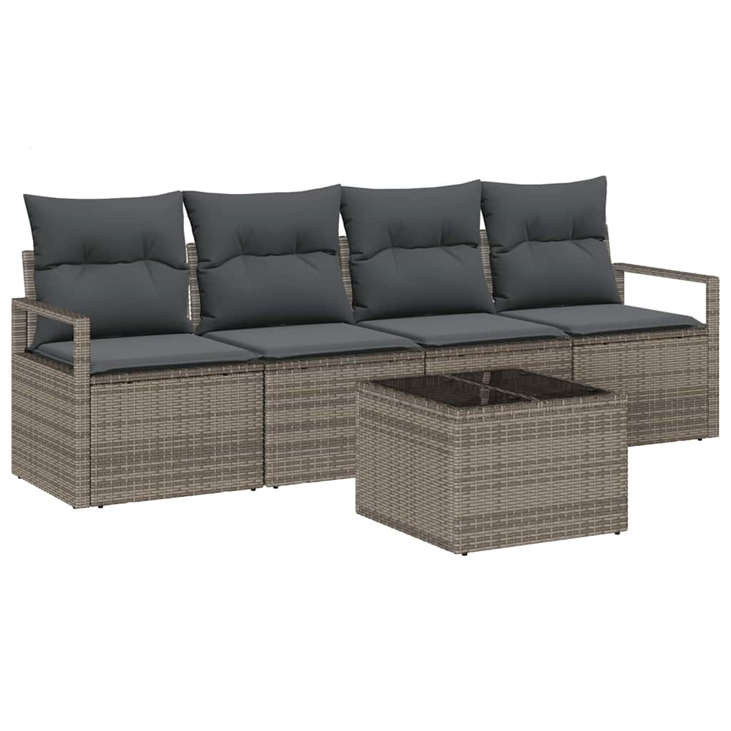 Set di divani con cuscino 5 pcs Grigio polyrattan - immagine 2