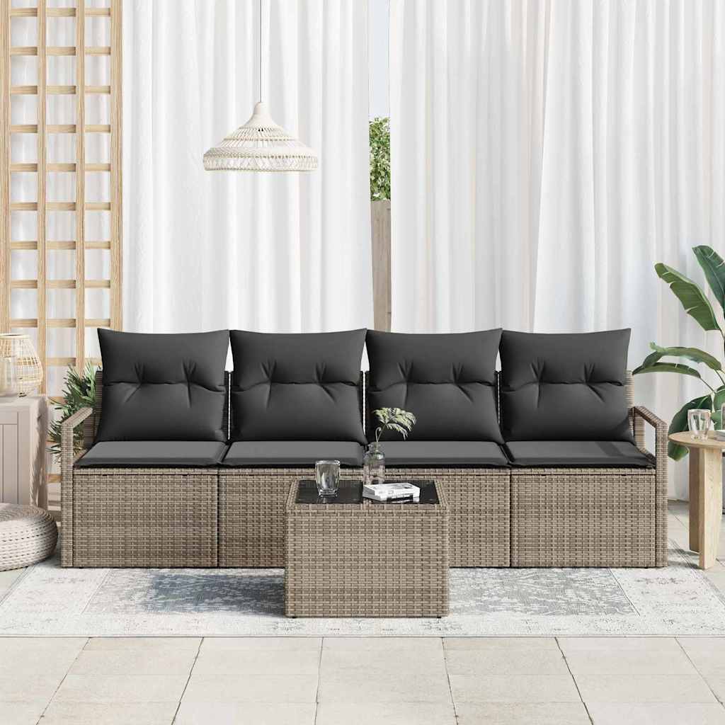 Set di divani con cuscino 5 pcs Grigio polyrattan - immagine 3