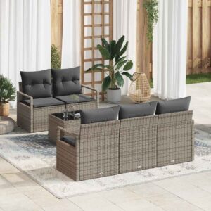 Set di divani con cuscino 6 pcs Grigio polyrattan