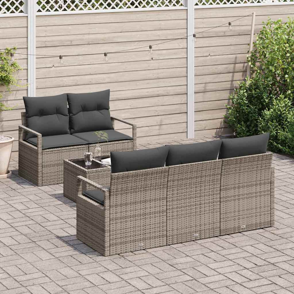 Set di divani con cuscino 6 pcs Grigio polyrattan - immagine 3