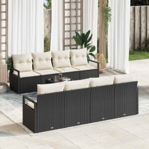 Set Divano da Giardino 9 pcs Nero e Crema 55 x 55 x 37 cm