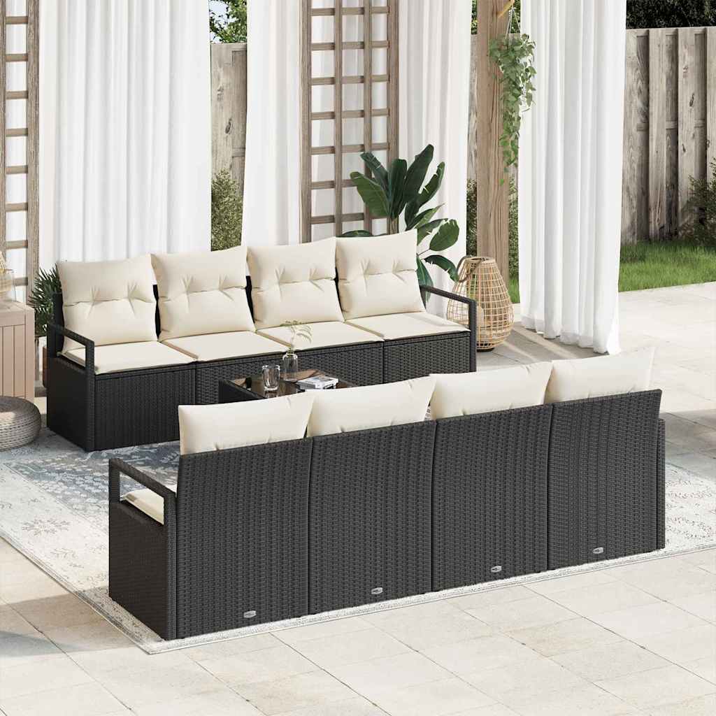 Set Divano da Giardino 9 pcs Nero e Crema 55 x 55 x 37 cm