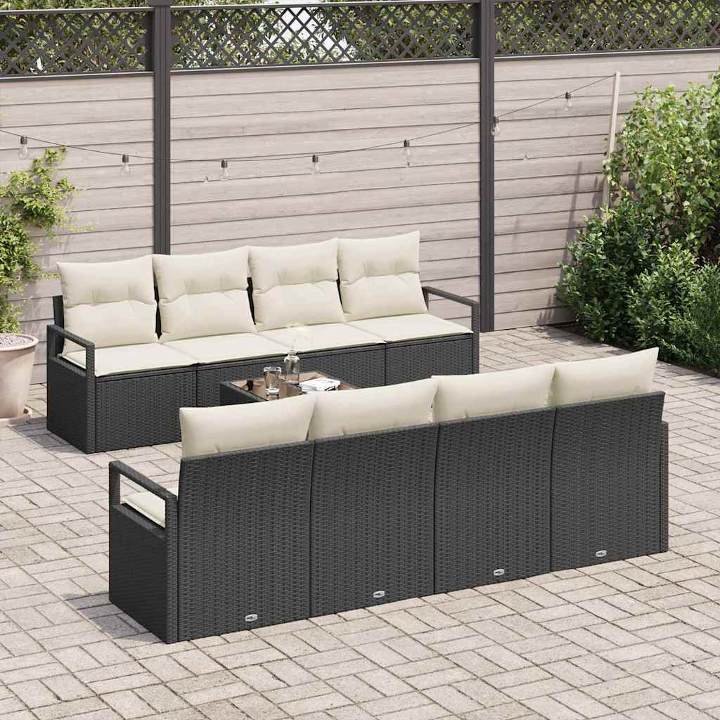 Set Divano da Giardino 9 pcs Nero e Crema 55 x 55 x 37 cm - immagine 3