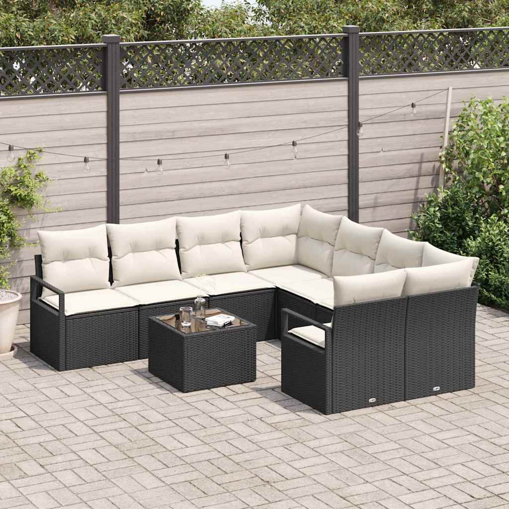 Set Divano da Giardino 9 pcs Nero e Crema 55 x 55 x 37 cm - immagine 3