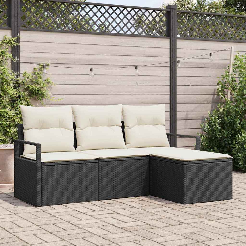 Set Divano da Giardino con cuscino 4 pcs Nero e Crema
