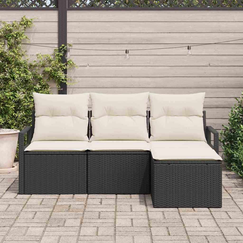 Set Divano da Giardino con cuscino 4 pcs Nero e Crema - immagine 3
