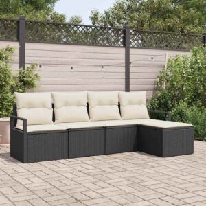 Set di divani con cuscino 5 pcs Nero e Crema polyrattan