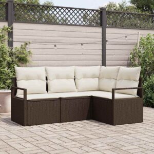 Set Divano da Giardino con cuscino 4 pcs Marrone e Crema