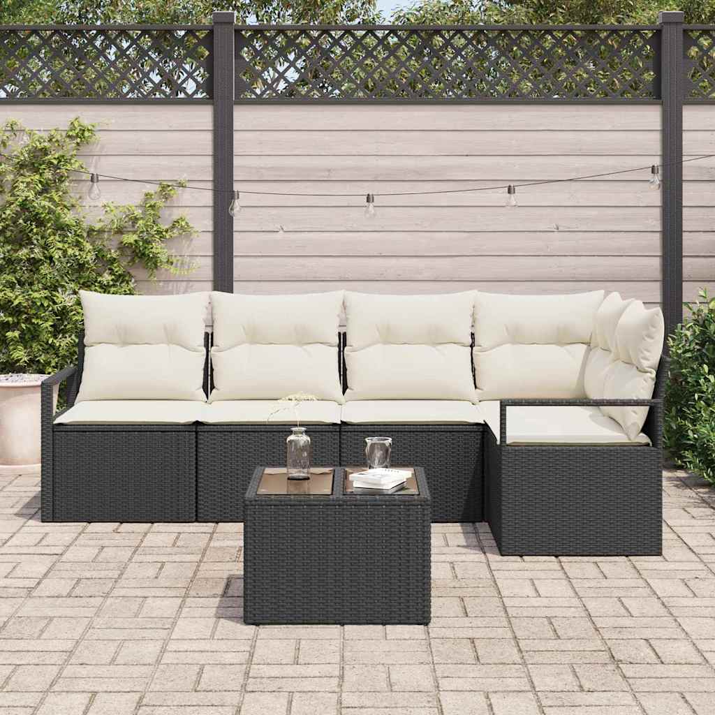 Set Divano da Giardino con cuscino 5 pcs Nero e Crema - immagine 3