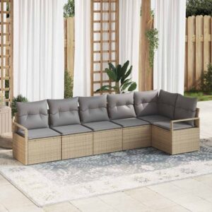 Set Divano da Giardino con cuscino 6 pcs Beige e Grigio Chiaro