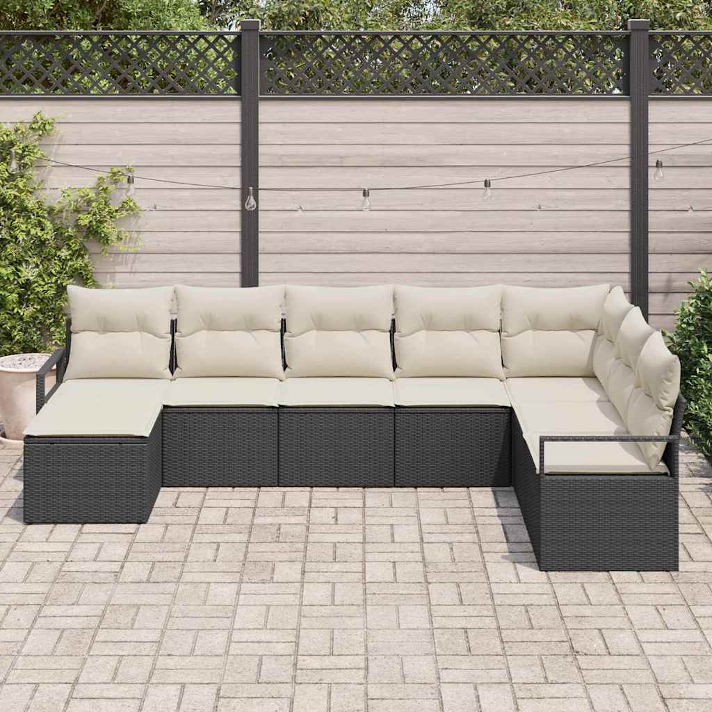 Set Divano da Giardino con cuscino 8 pcs Nero e Crema - immagine 3