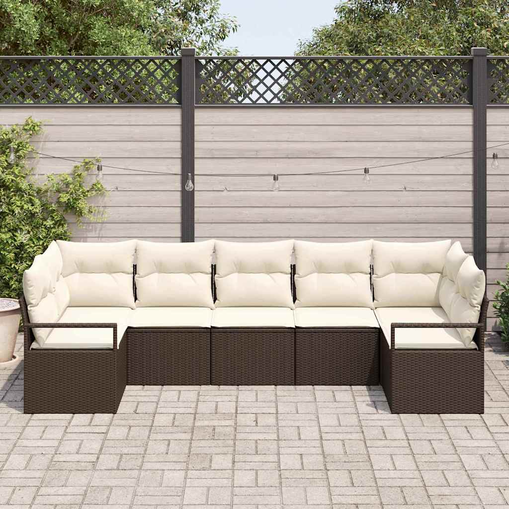 Set Divano da Giardino con cuscino 7 pcs Marrone e Crema - immagine 3
