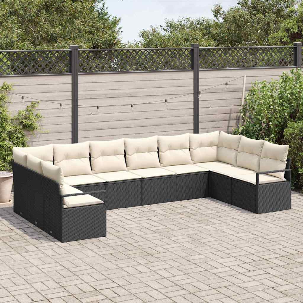 Set di divani con cuscino 10 pcs Nero e Crema polyrattan - immagine 3