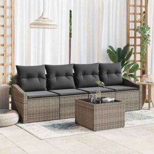 Set di divani con cuscino 5 pcs Grigio polyrattan