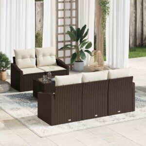 Set di divani con cuscino 6 pcs Beige e Crema polyrattan