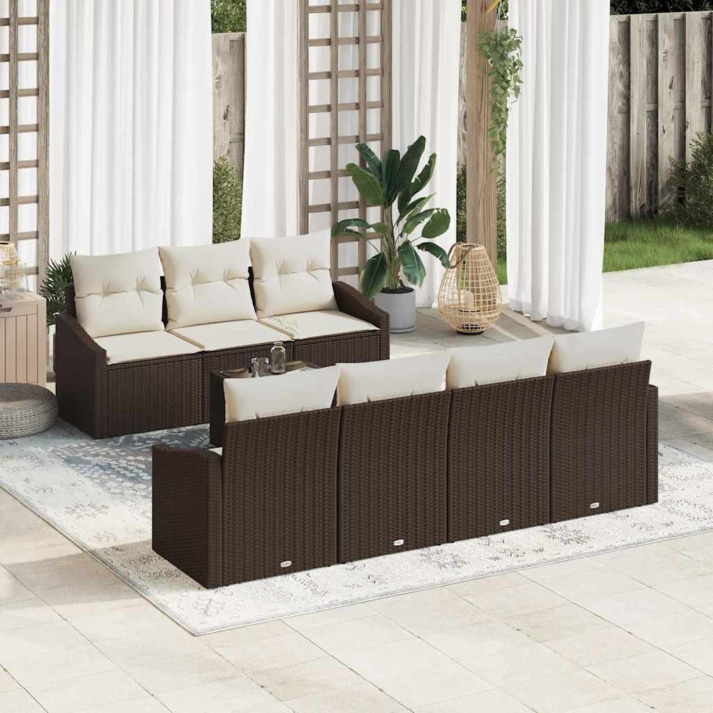 Set di divani con cuscino 8 pcs Marrone e Crema polyrattan