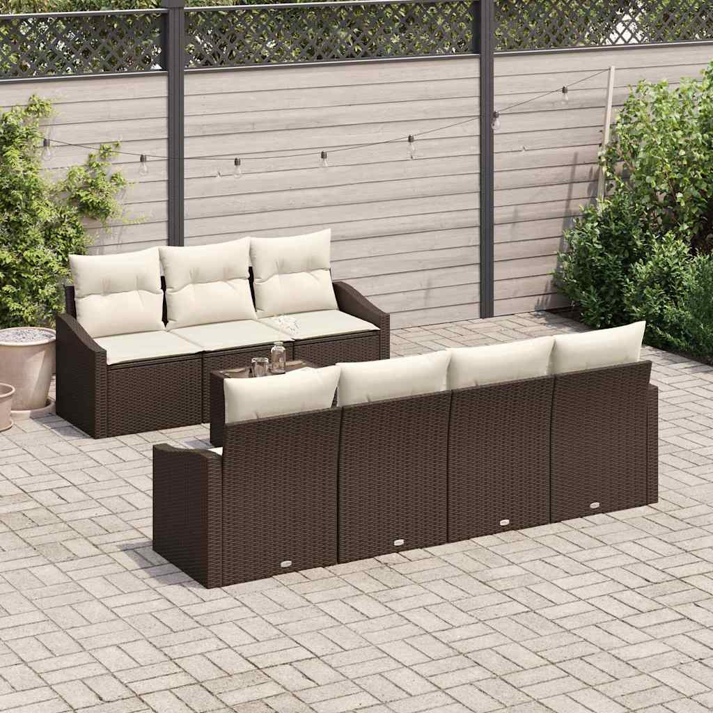 Set di divani con cuscino 8 pcs Marrone e Crema polyrattan - immagine 3