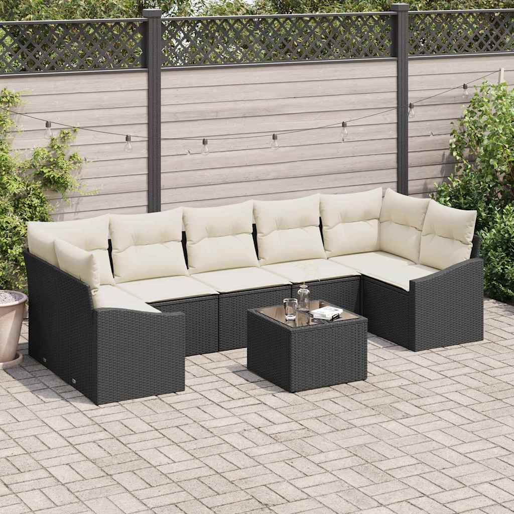 Set Divano da Giardino 8 pcs Nero e Crema 55 x 55 x 37 cm
