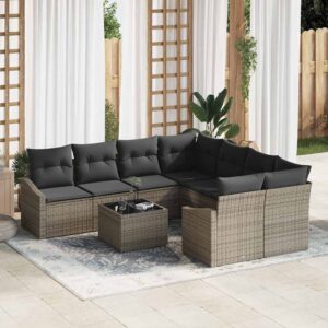 Set Divano da Giardino con cuscino 9 pcs Grigio 55 x 55 x 37 cm
