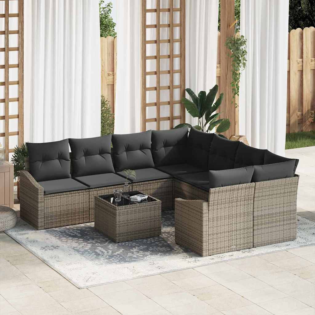 Set Divano da Giardino con cuscino 9 pcs Grigio 55 x 55 x 37 cm