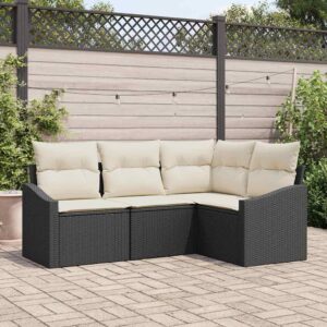 Set Divano da Giardino 4 pcs Nero e Bianco polyrattan