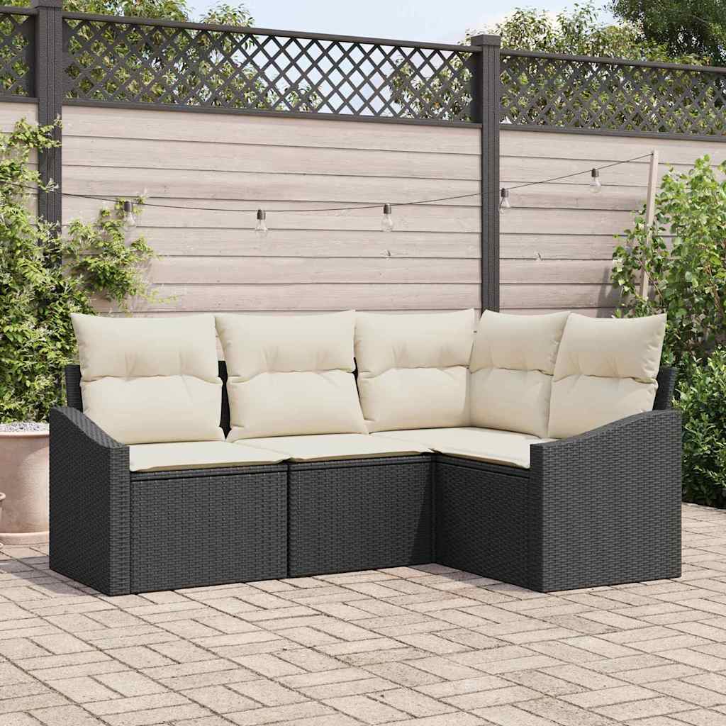 Set Divano da Giardino 4 pcs Nero e Bianco polyrattan