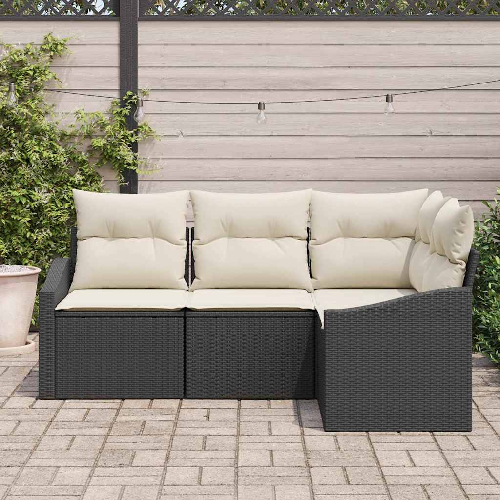 Set Divano da Giardino 4 pcs Nero e Bianco polyrattan - immagine 3