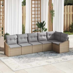 Set Divano da Giardino 6 pcs Beige e Grigio Chiaro polyrattan